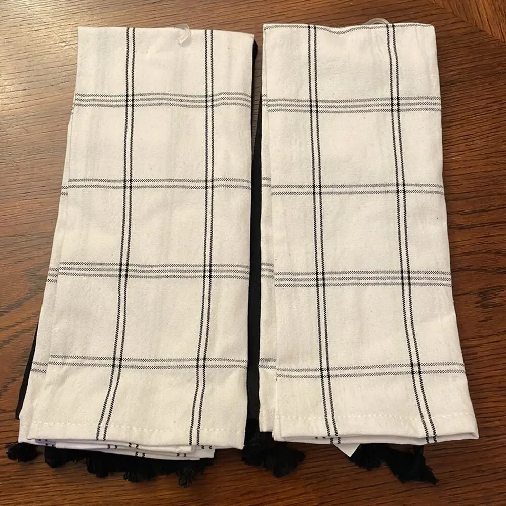 Set of 4 Halloween Dish Hand Towels Black White NWT